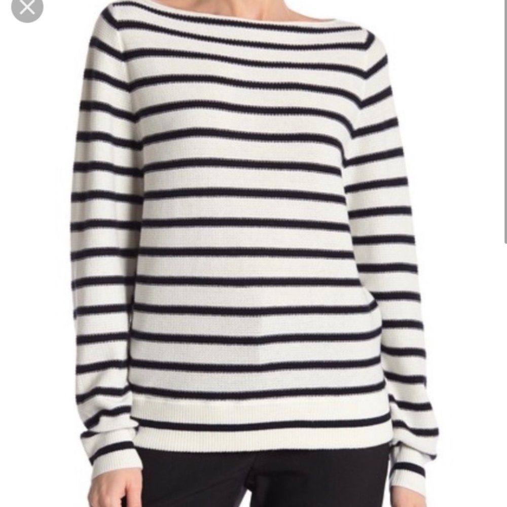 Vince Striped Boatneck Knit Cotton Sweater Small